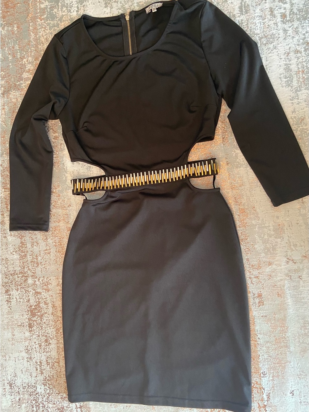 Tobi Black Mini Dress with Gold and Silver Accent Belt